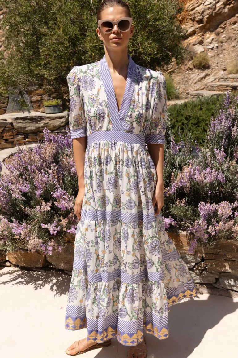 V-Neck Cuffed Maxi- Presidio Blue