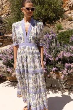 V-Neck Cuffed Maxi- Presidio Blue