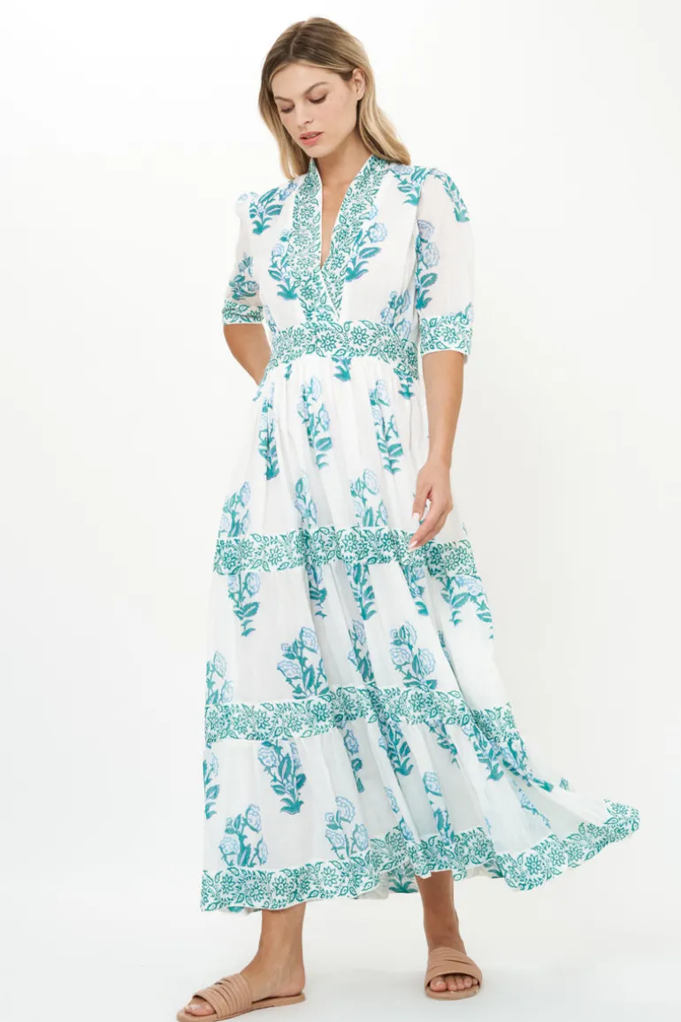 V-Neck Cuffed Maxi- Salvia Green