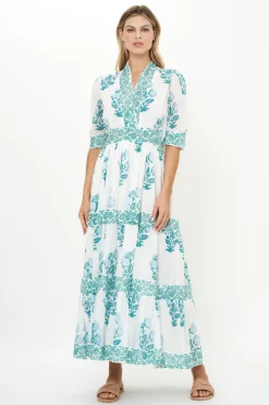 V-Neck Cuffed Maxi- Salvia Green
