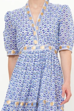 V-Neck Cuffed Maxi- Veranda Blue