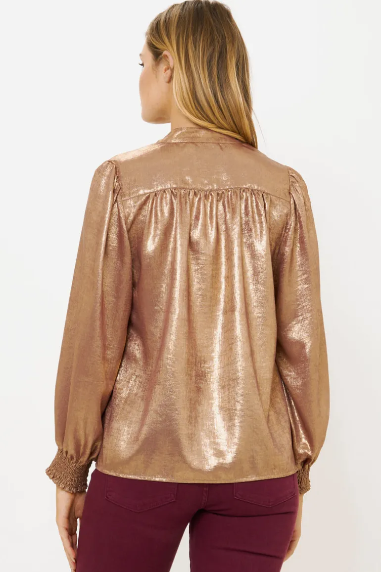 V-Neck Pintuck Blouse- Cairo Gold