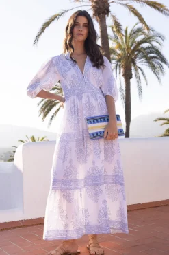 V-Neck Puff Maxi- Amadora Blue
