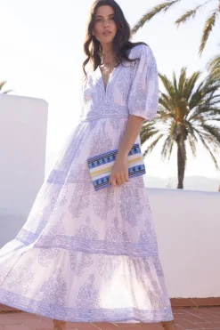 V-Neck Puff Maxi- Amadora Blue